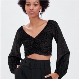 Zara Black &Metallic Thread Animal Print Crop Top